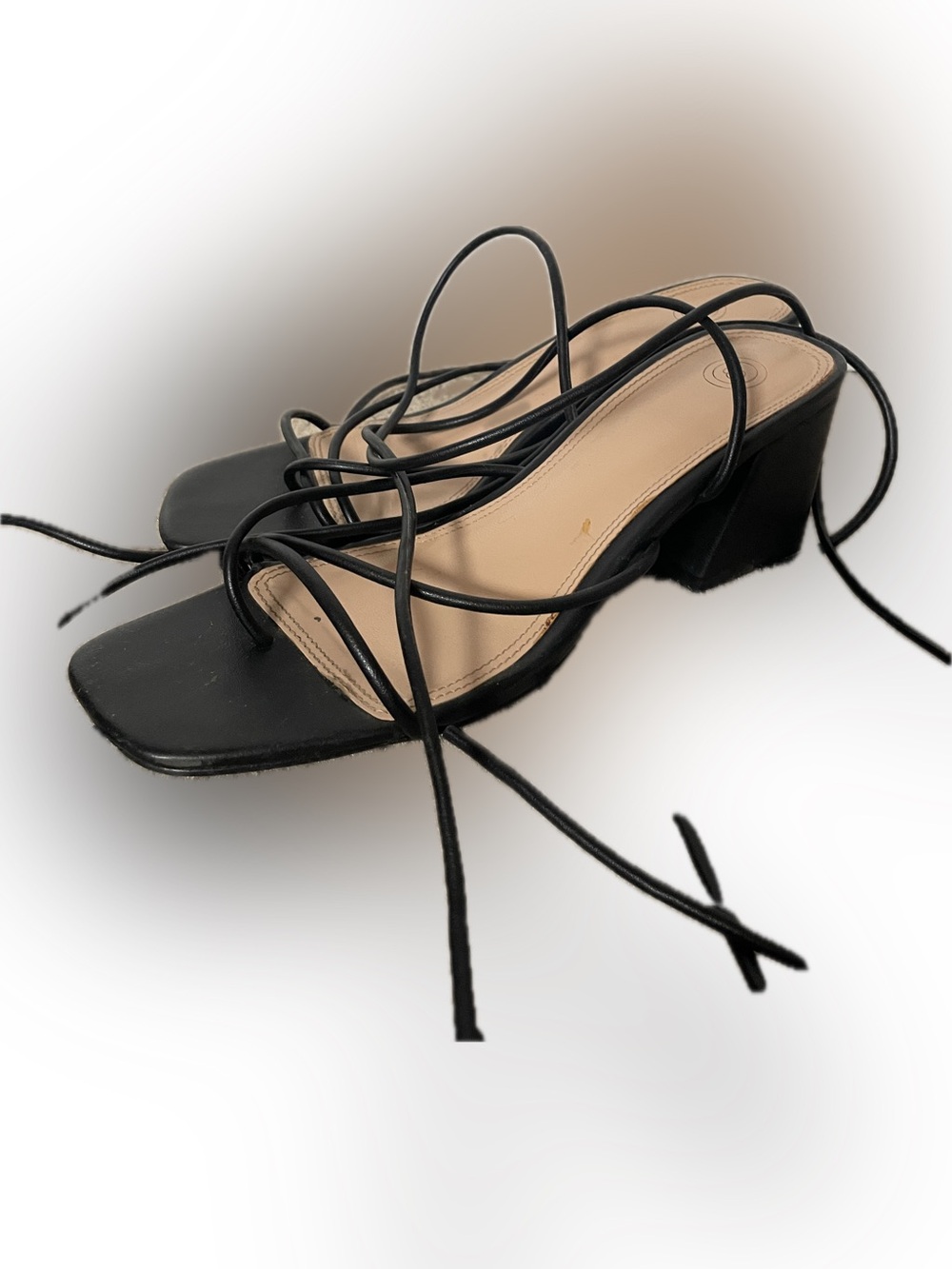 Urban Outfitters Black Strappy Lace-Up Block Heel Sandals